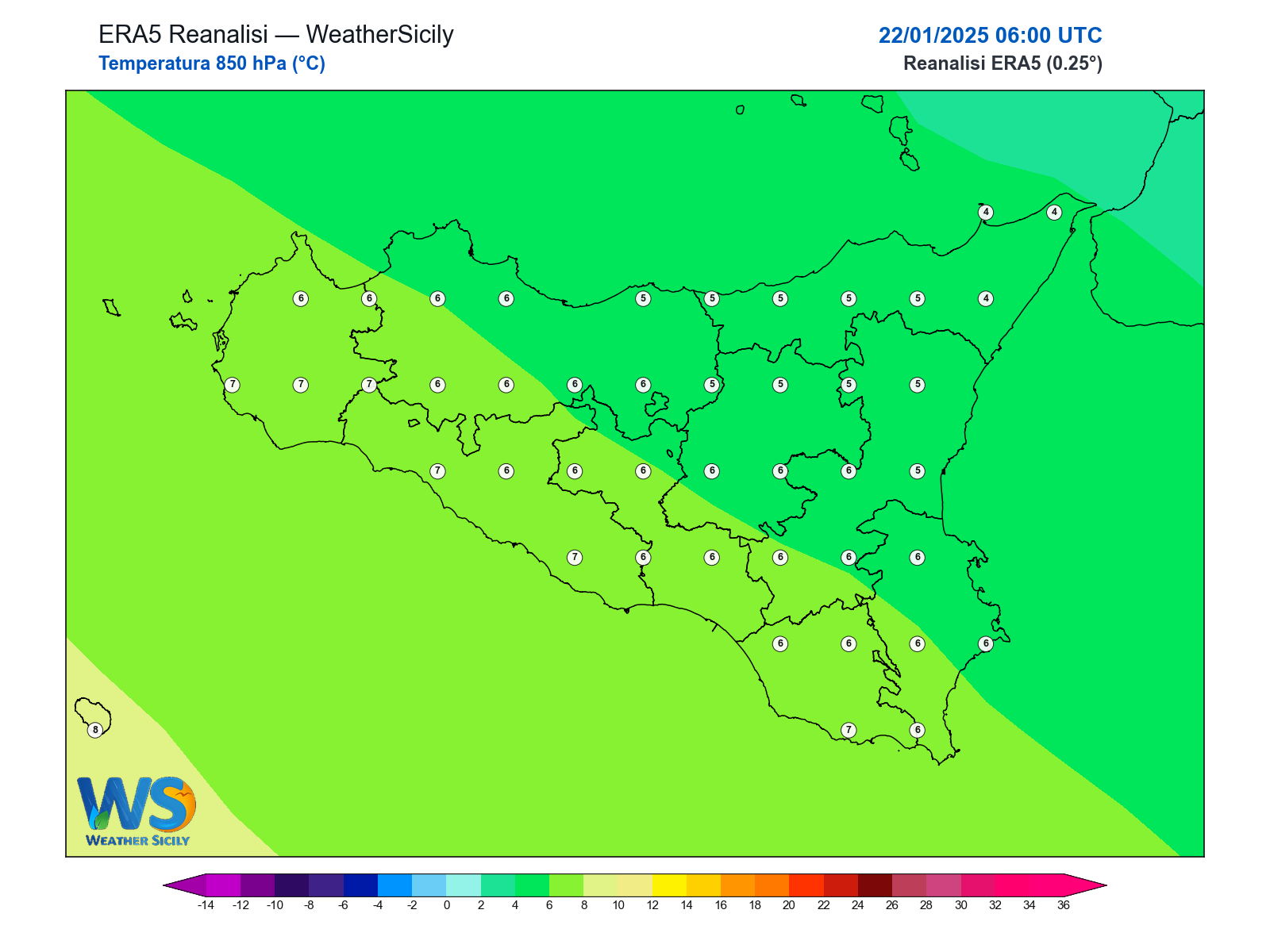 Temperatura a 850 hPa · 2025012206
