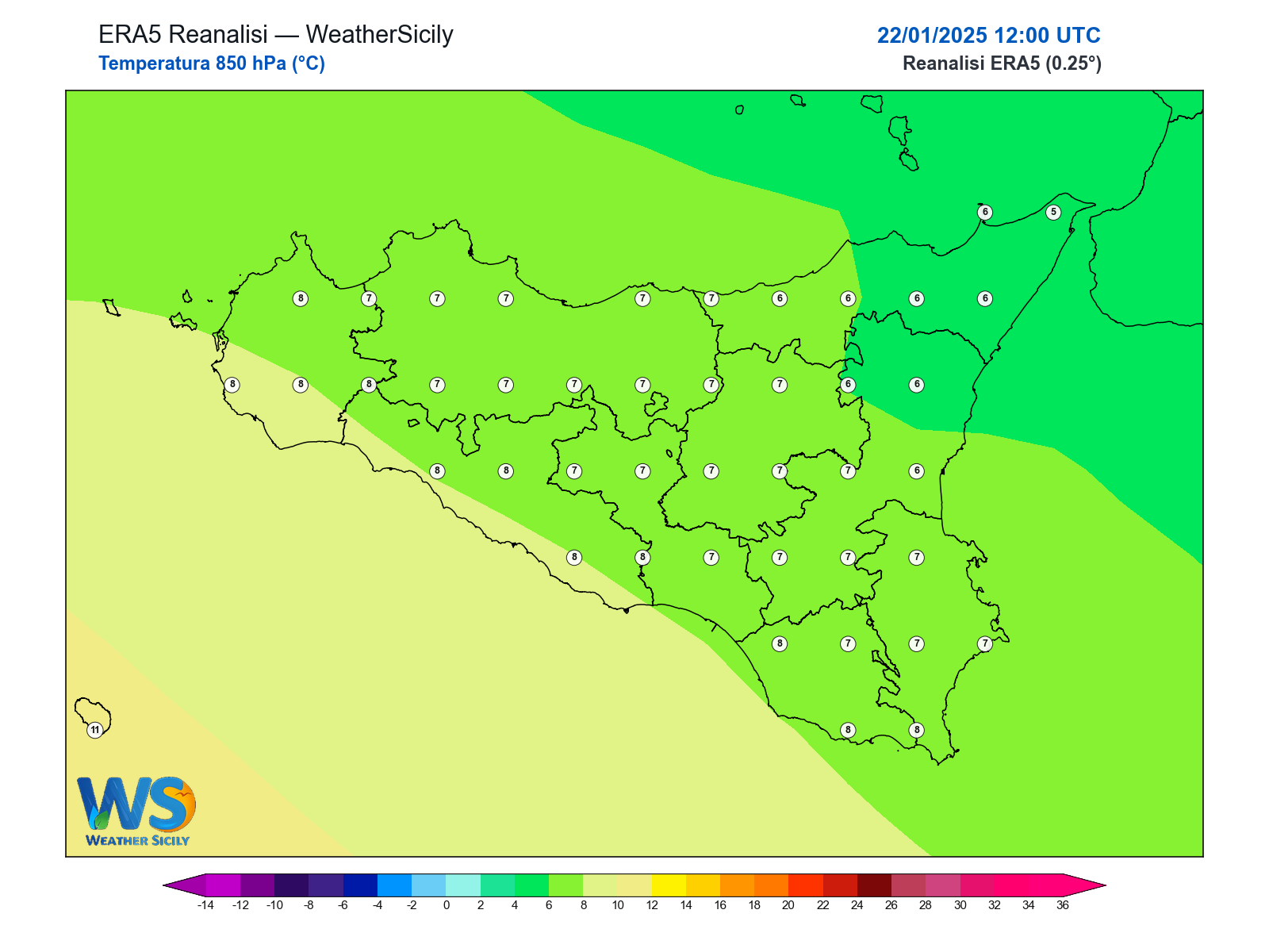 Temperatura a 850 hPa · 2025012212