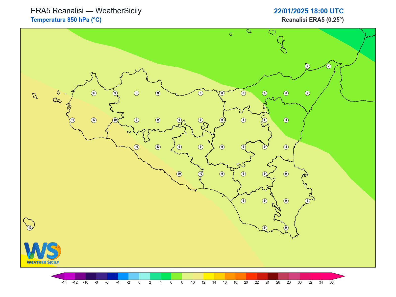 Temperatura a 850 hPa · 2025012218