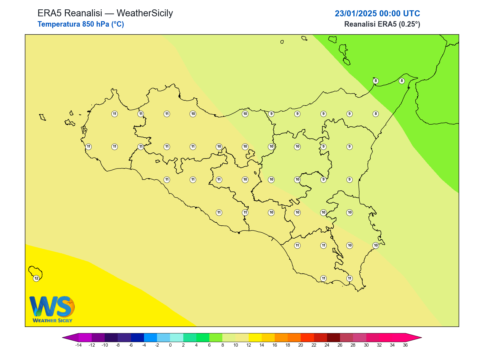 Temperatura a 850 hPa · 2025012300