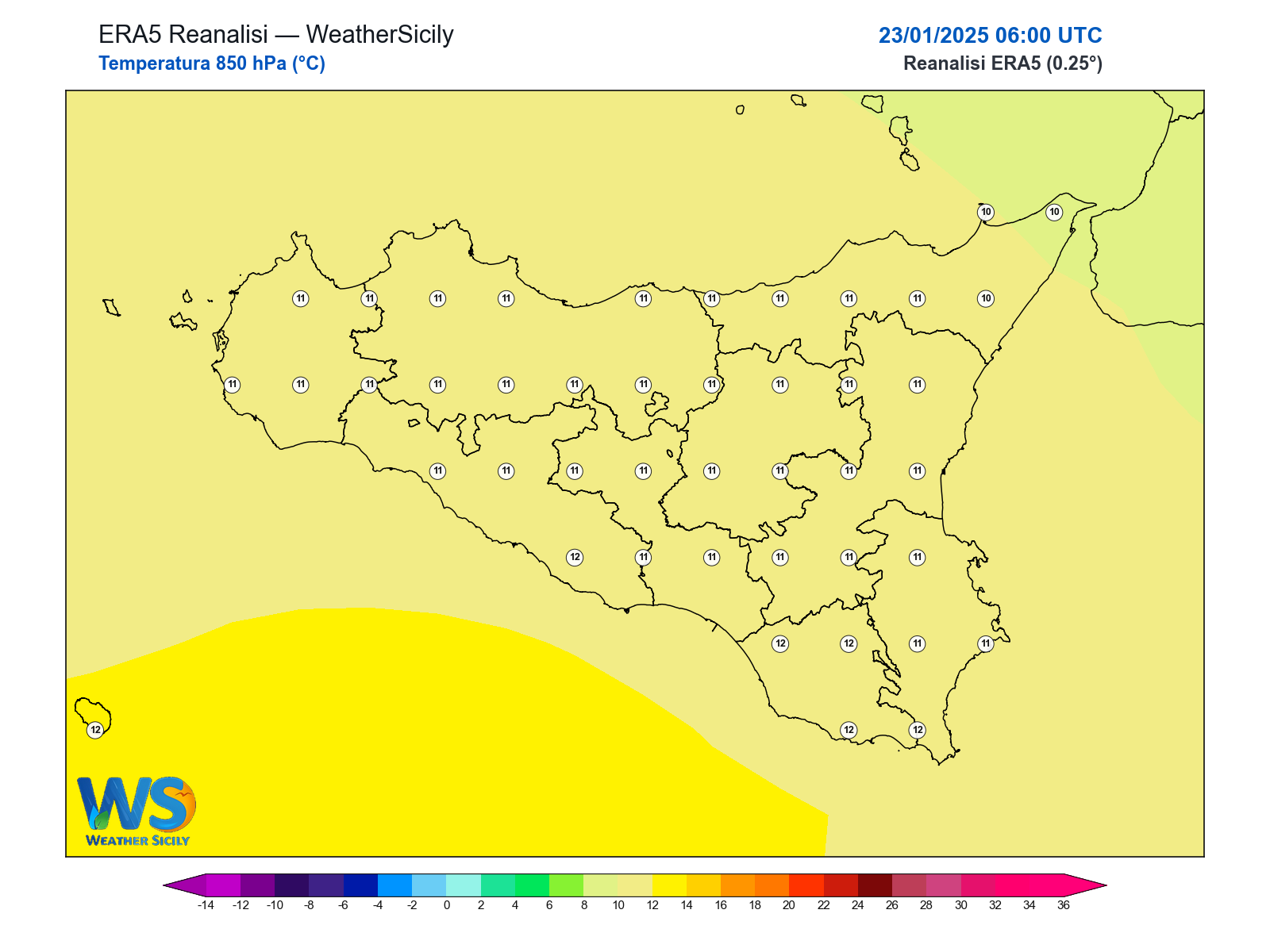 Temperatura a 850 hPa · 2025012306