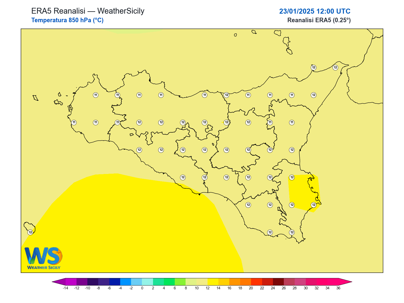 Temperatura a 850 hPa · 2025012312