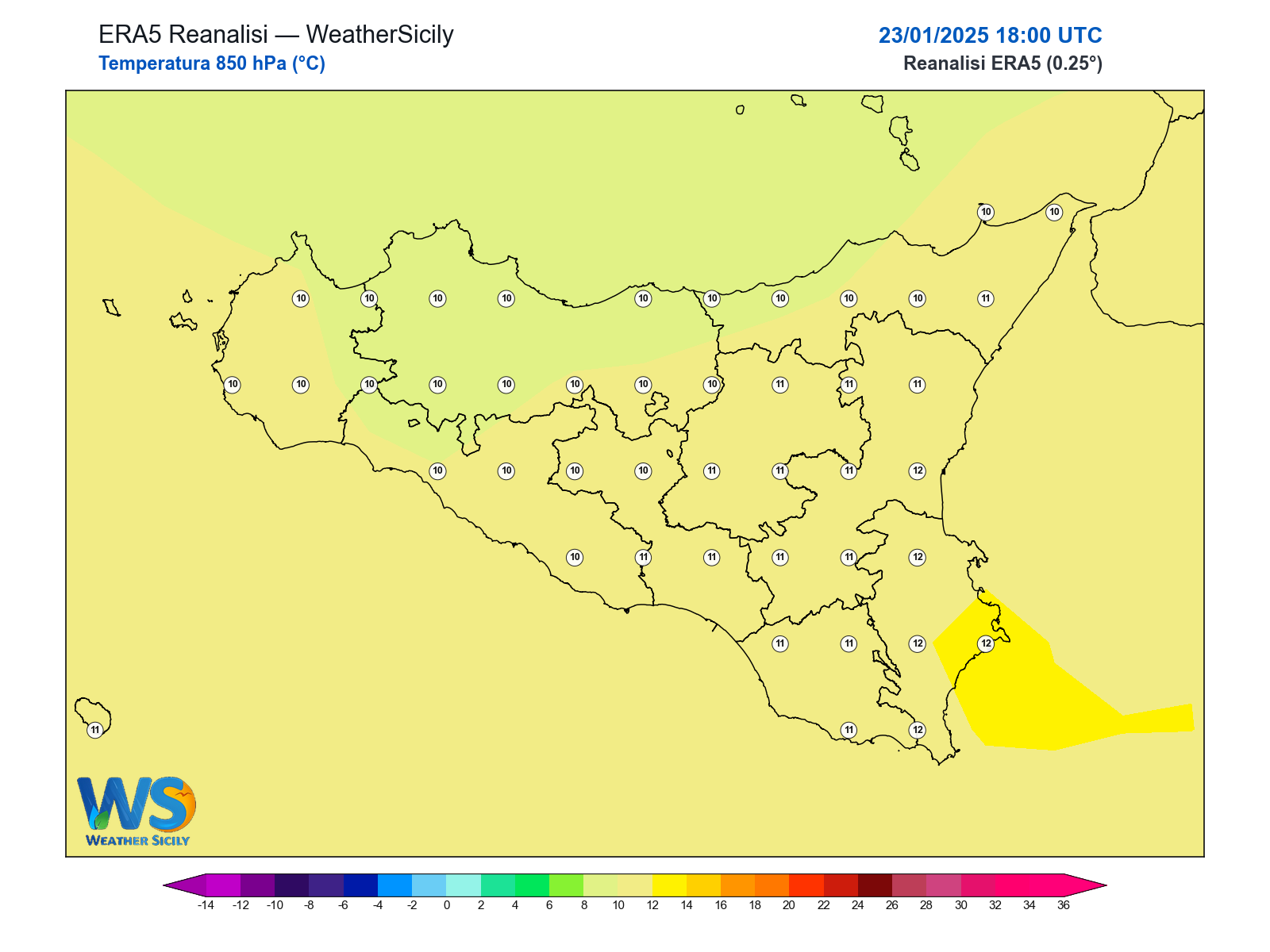 Temperatura a 850 hPa · 2025012318
