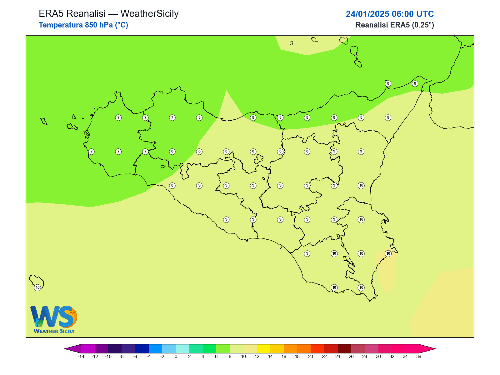 Temperatura a 850 hPa · 2025012406