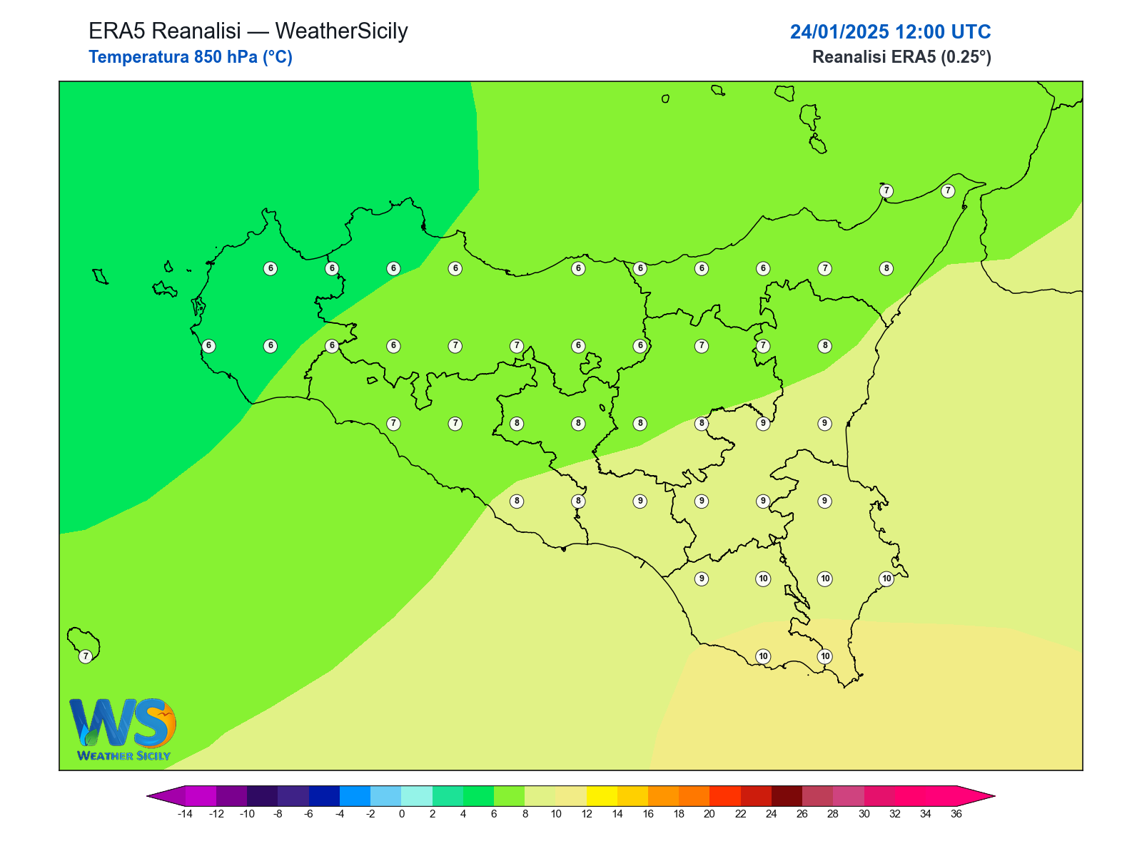 Temperatura a 850 hPa · 2025012412