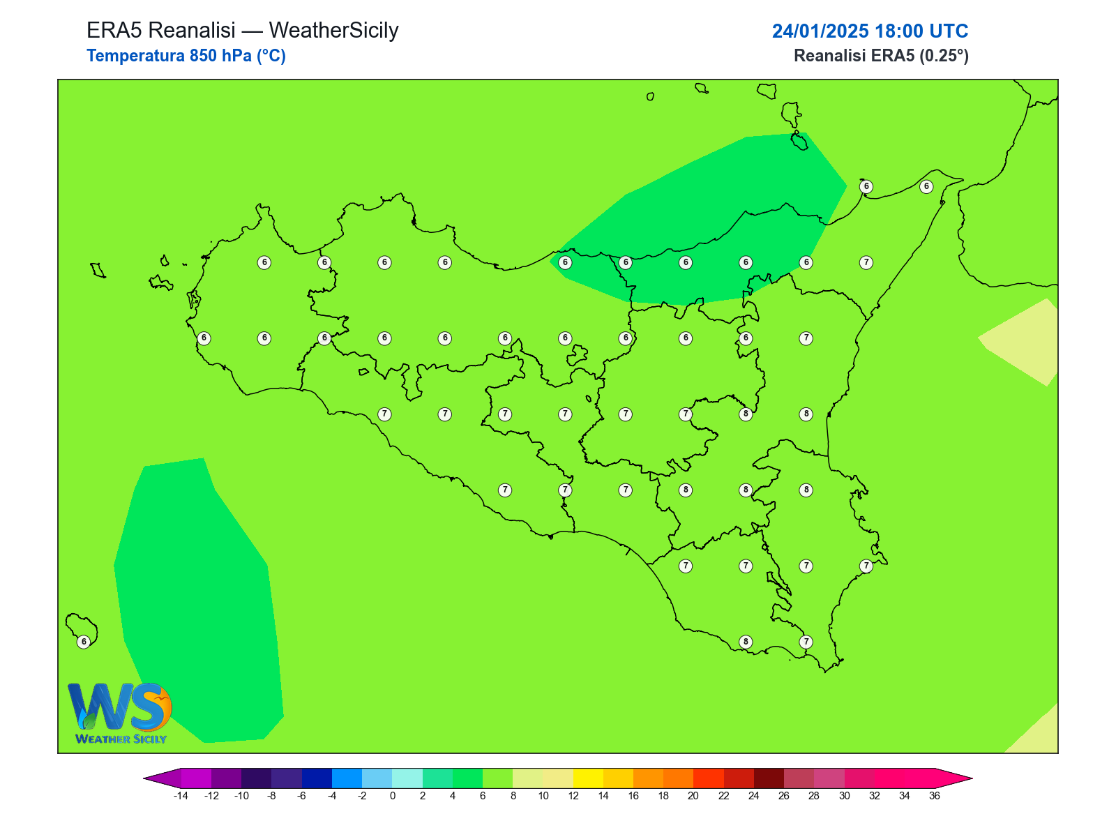 Temperatura a 850 hPa · 2025012418