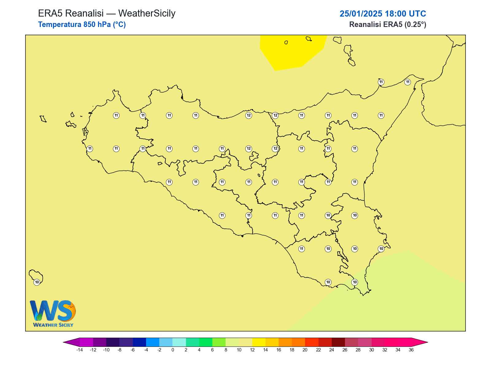 Temperatura a 850 hPa · 2025012518