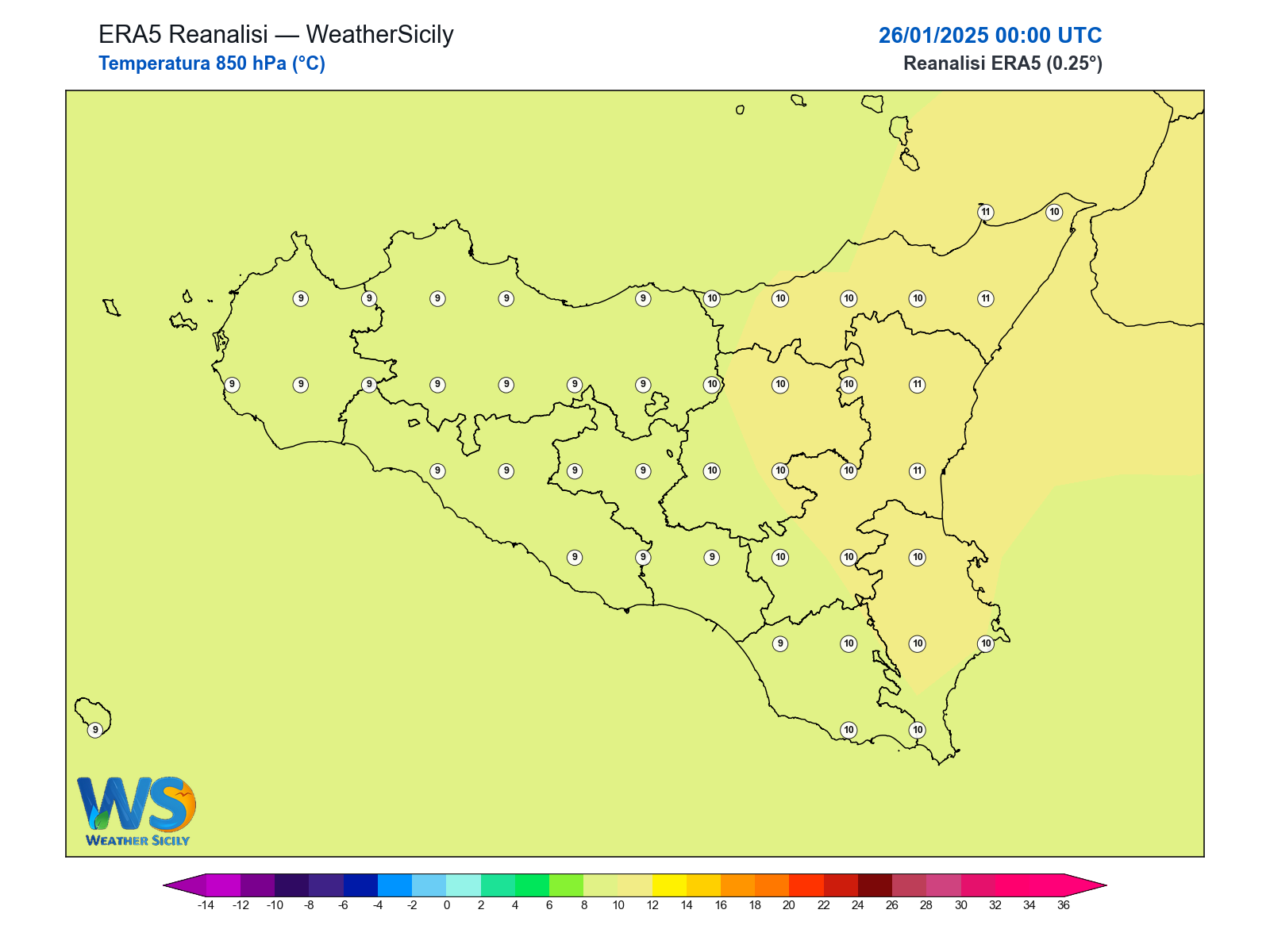 Temperatura a 850 hPa · 2025012600