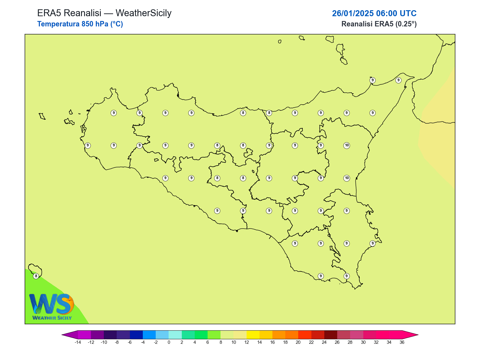 Temperatura a 850 hPa · 2025012606