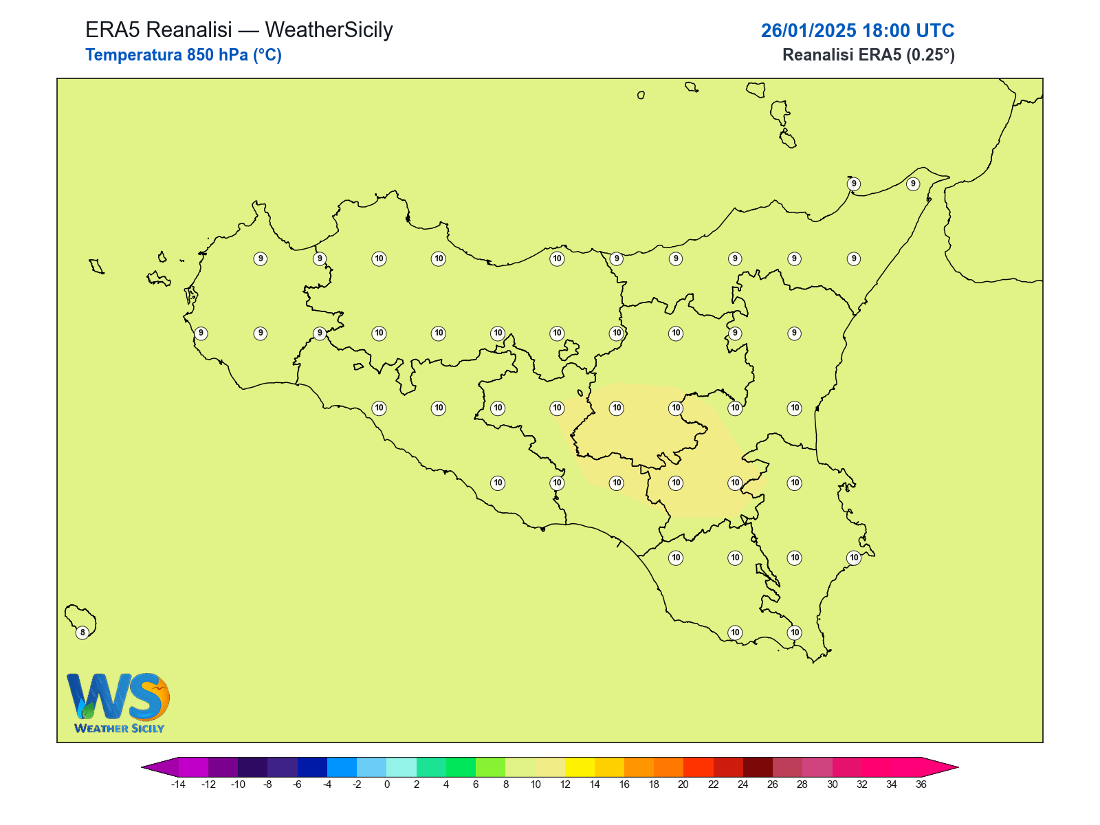 Temperatura a 850 hPa · 2025012618
