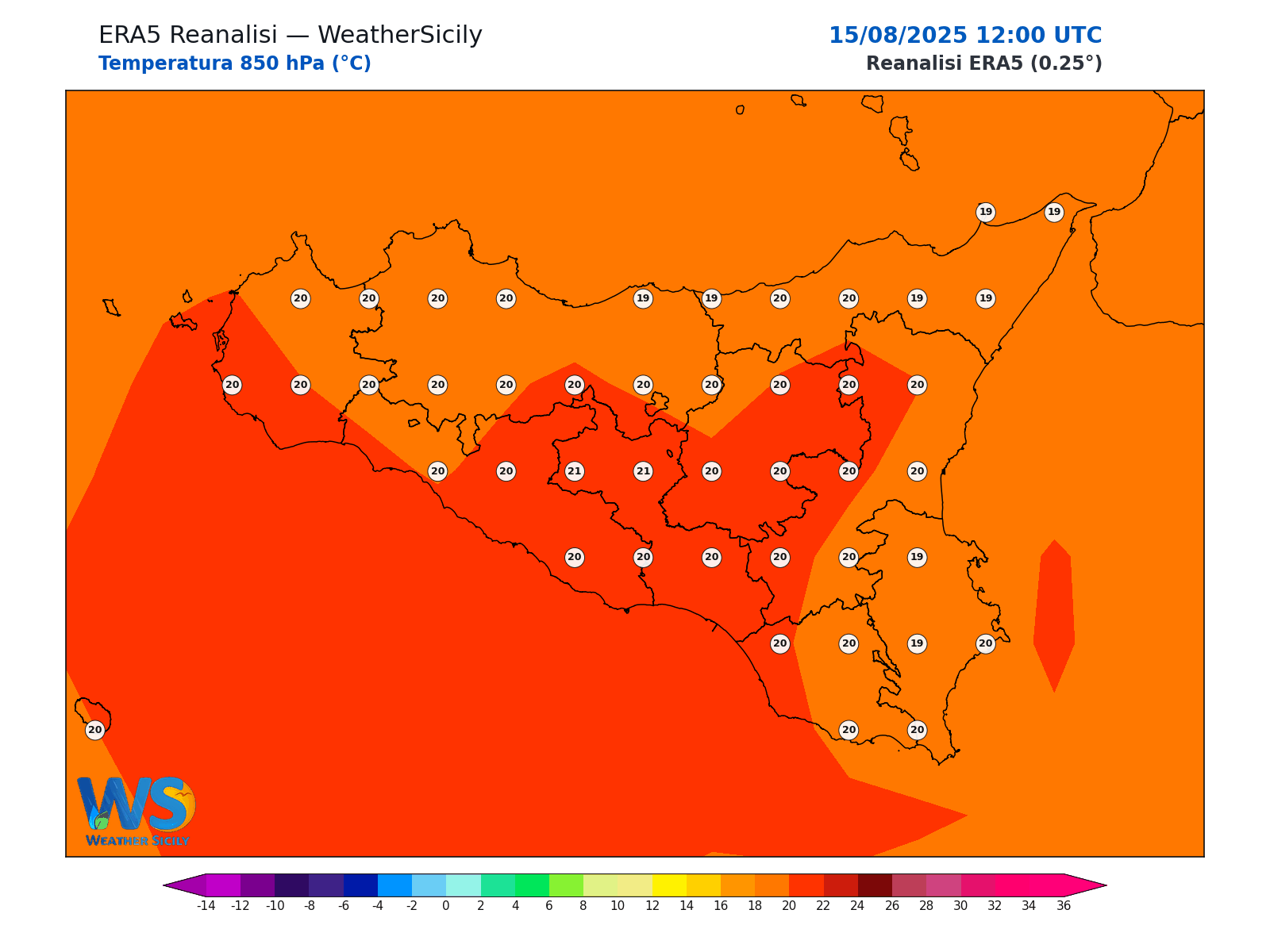 Temperatura a 850 hPa · 2025081512