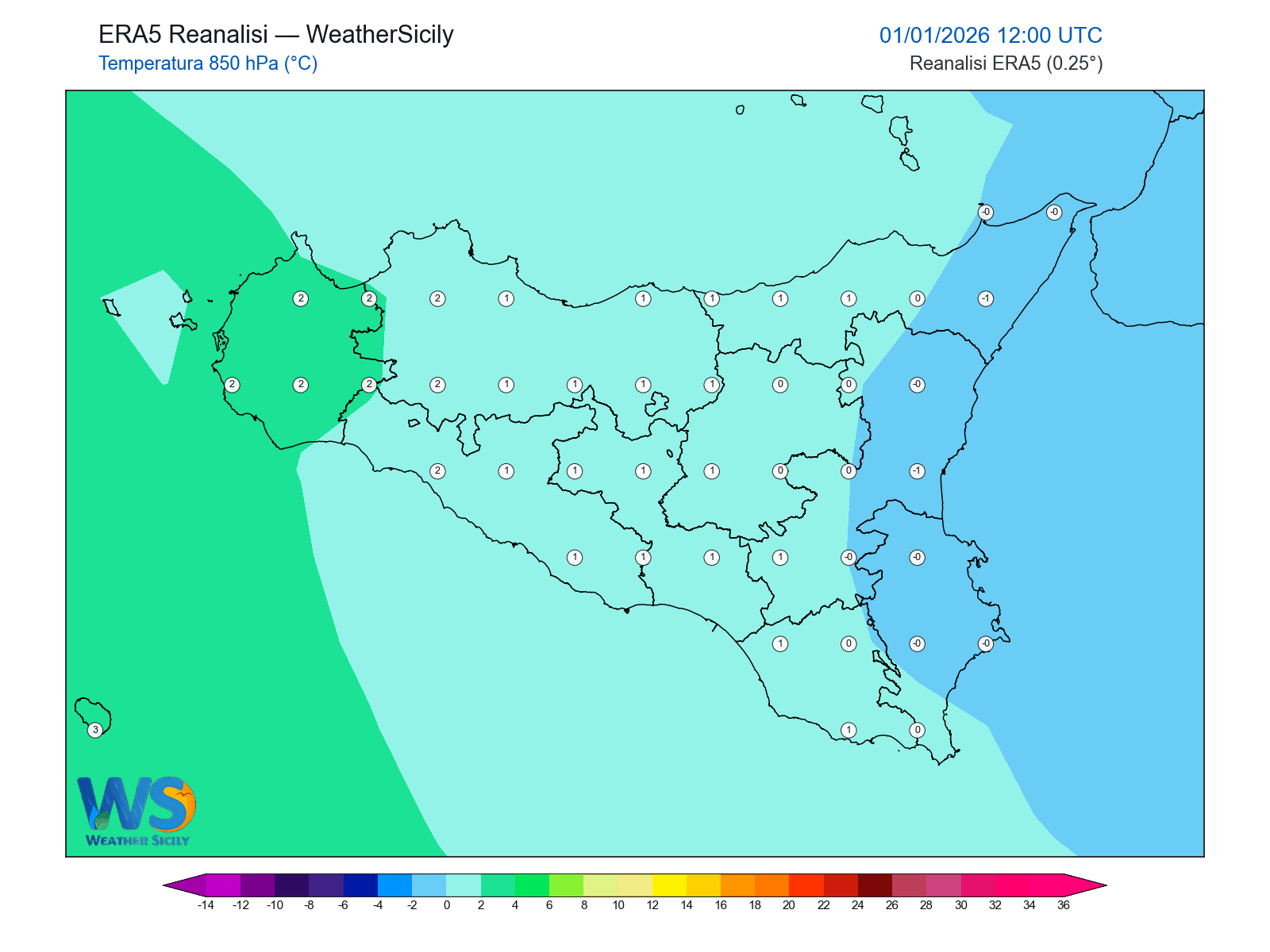 Temperatura a 850 hPa · 2026010112