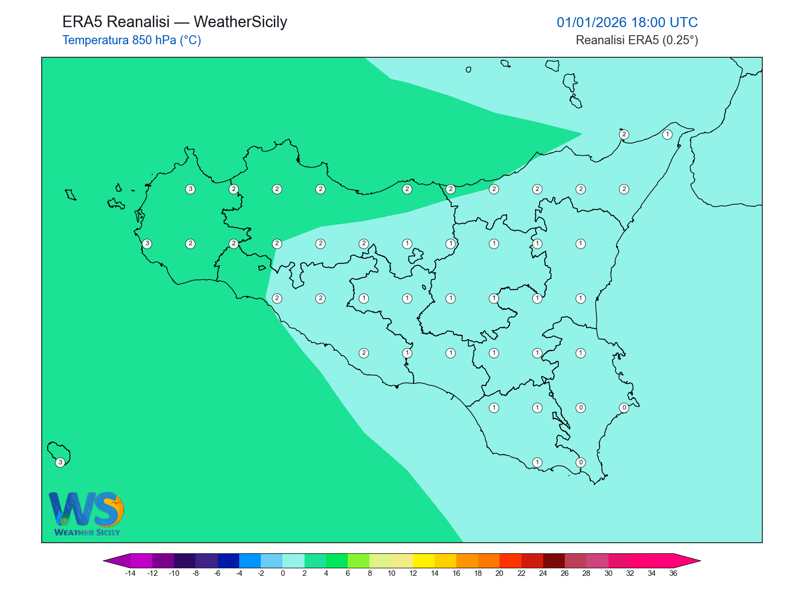 Temperatura a 850 hPa · 2026010118