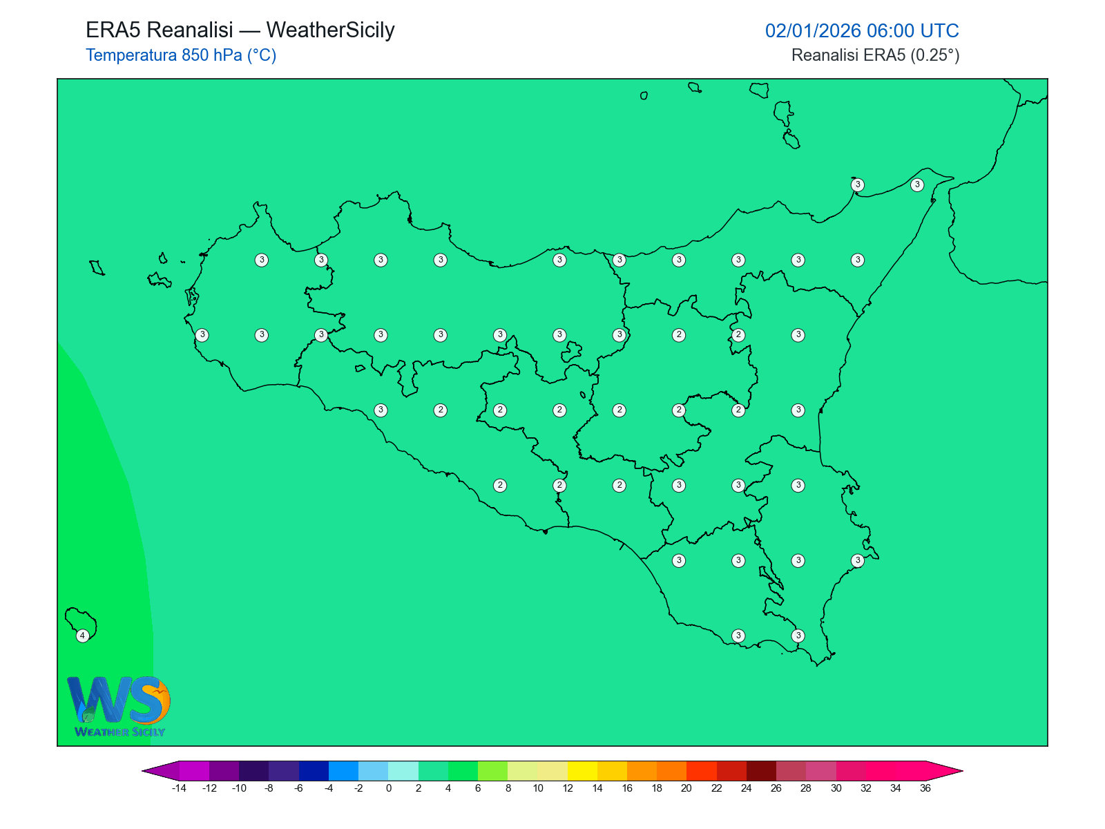 Temperatura a 850 hPa · 2026010206
