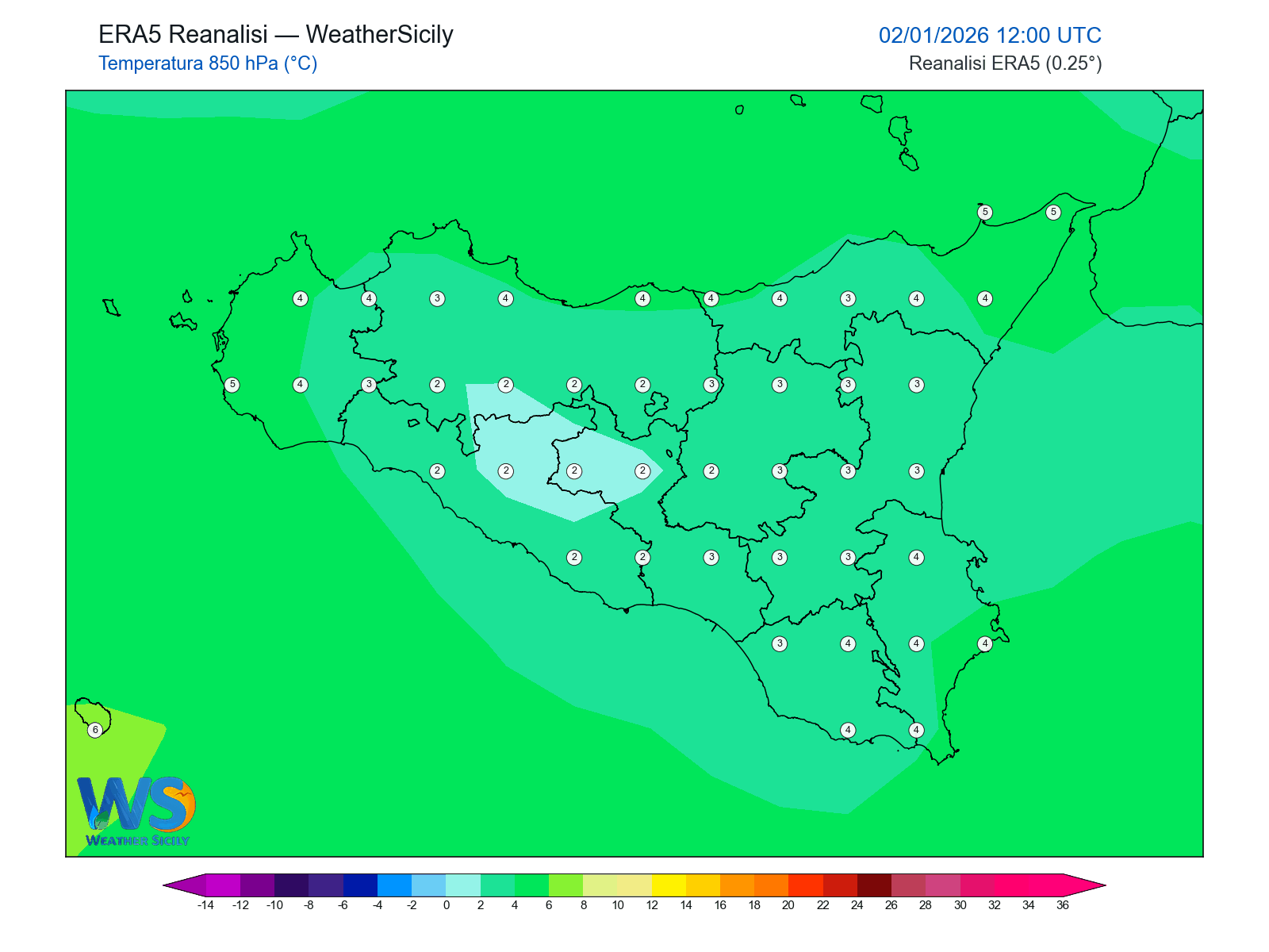 Temperatura a 850 hPa · 2026010212