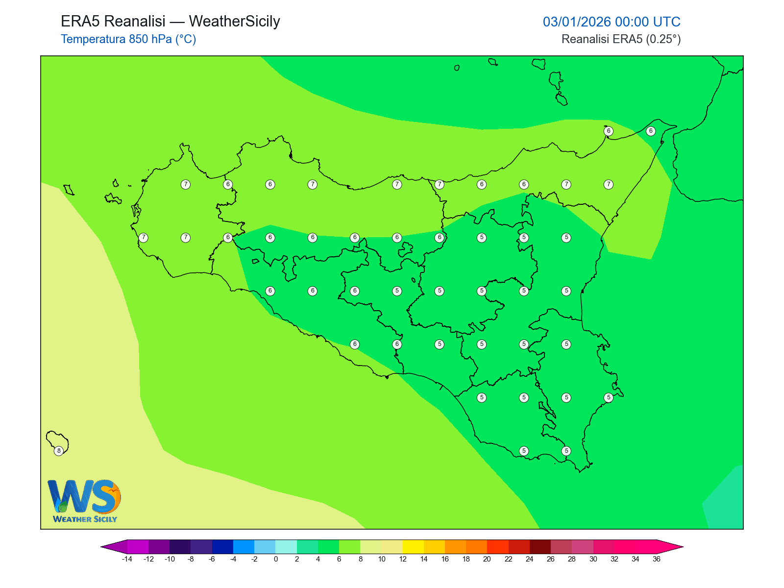 Temperatura a 850 hPa · 2026010300