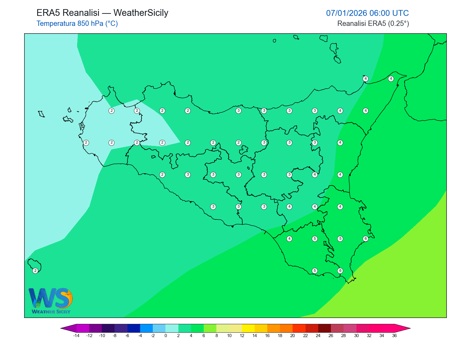 Temperatura a 850 hPa · 2026010706