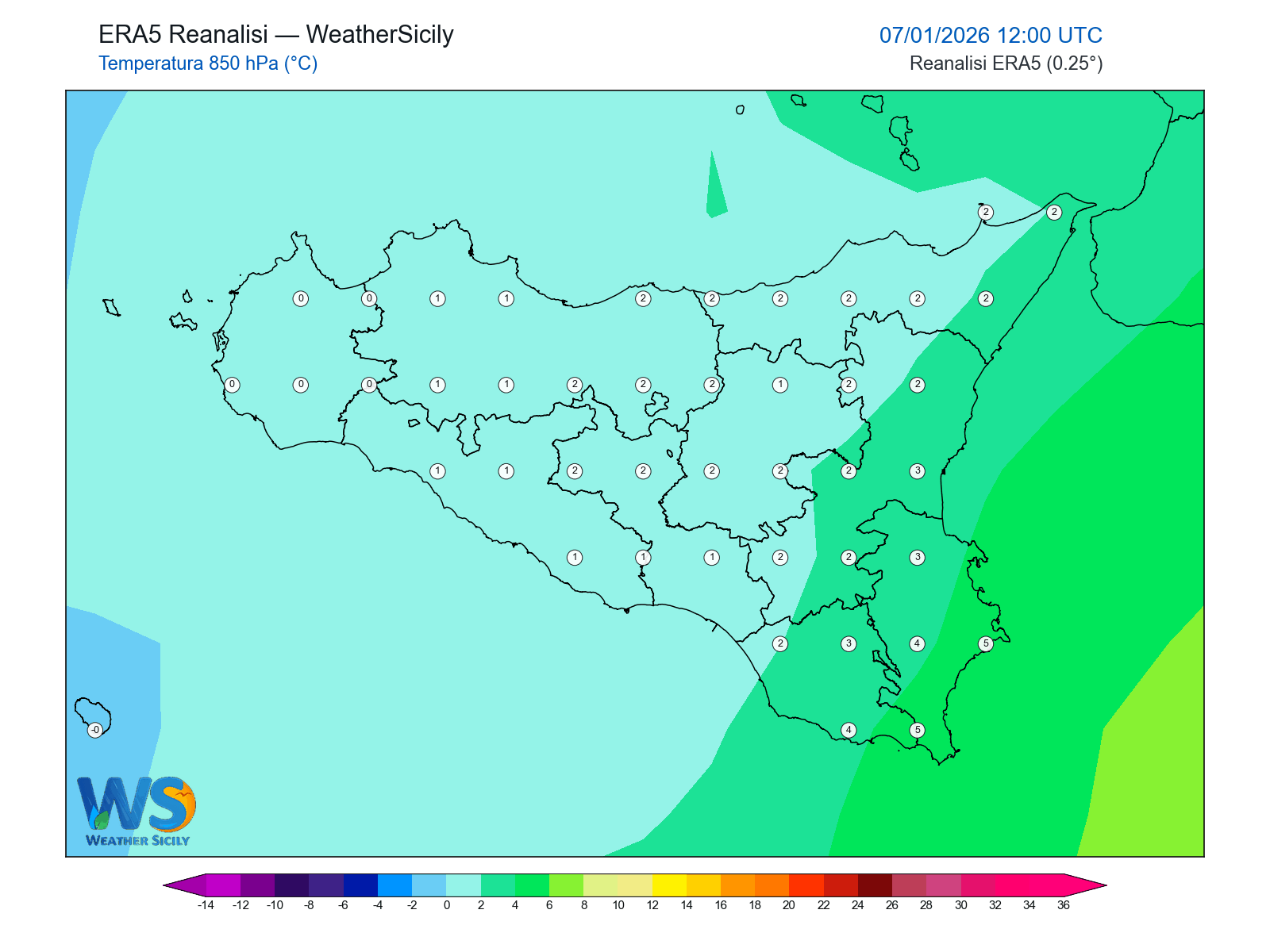 Temperatura a 850 hPa · 2026010712