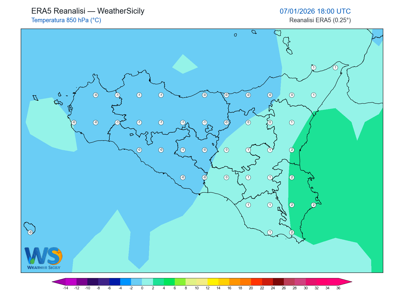 Temperatura a 850 hPa · 2026010718