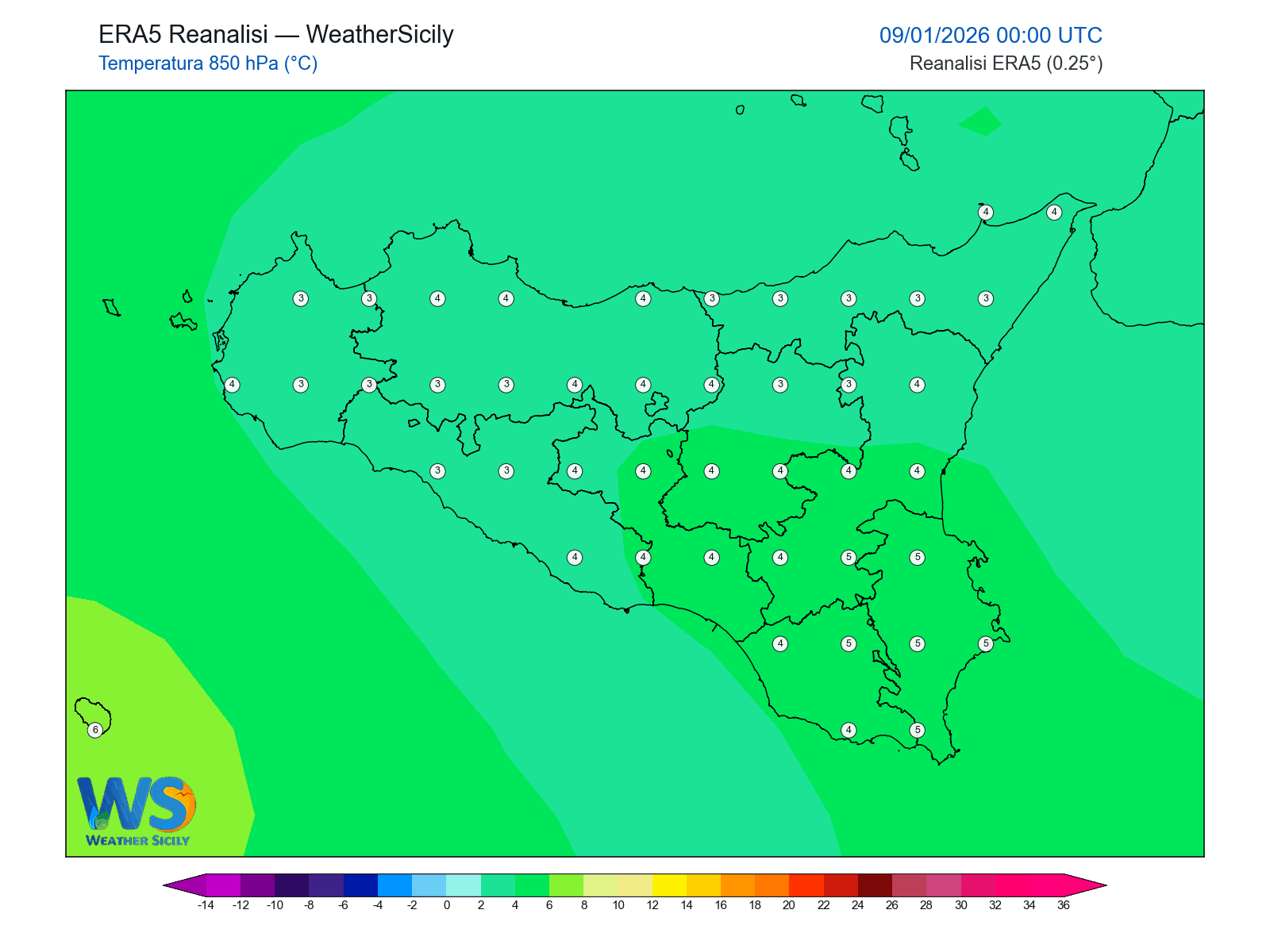 Temperatura a 850 hPa · 2026010900