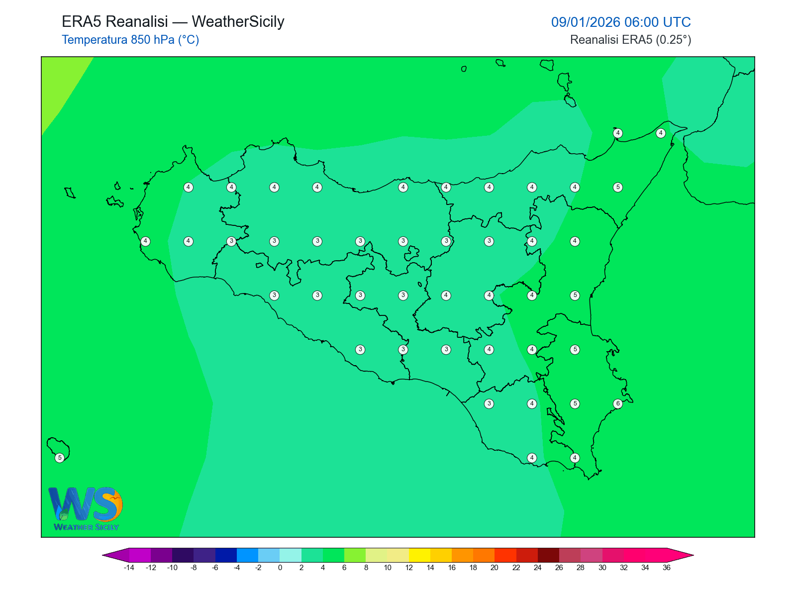 Temperatura a 850 hPa · 2026010906