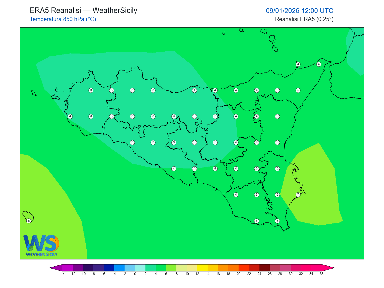 Temperatura a 850 hPa · 2026010912