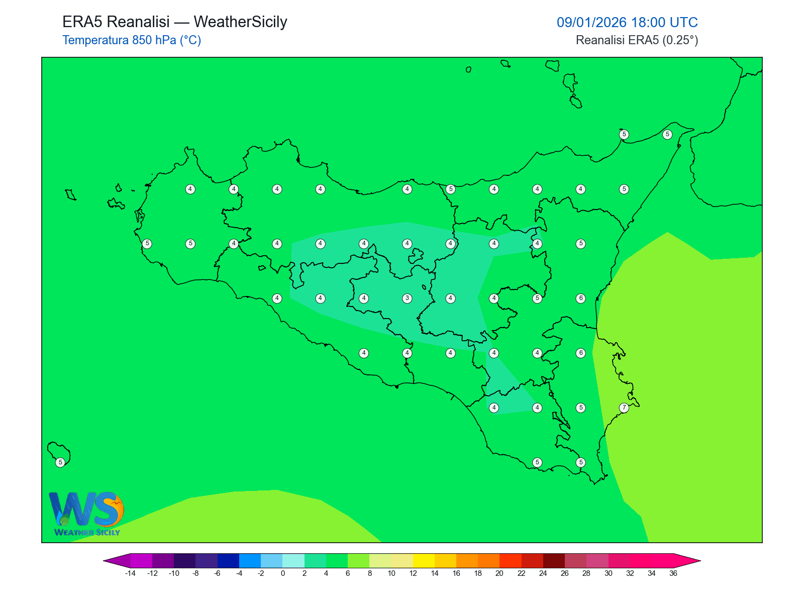 Temperatura a 850 hPa · 2026010918