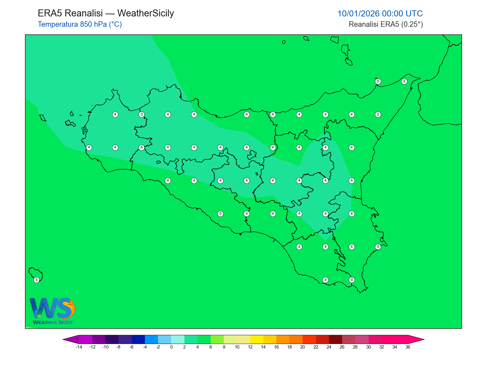 Temperatura a 850 hPa · 2026011000
