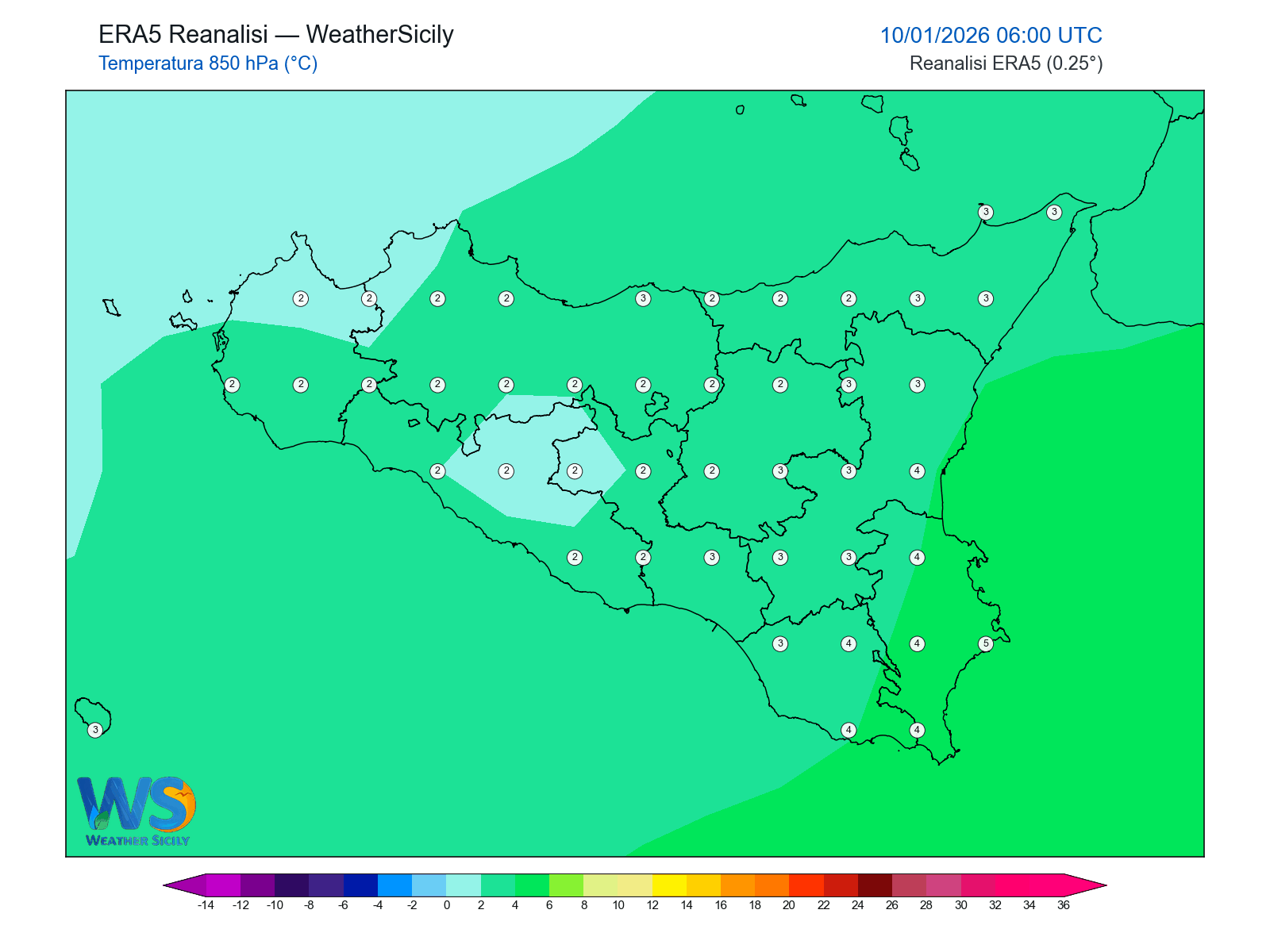Temperatura a 850 hPa · 2026011006