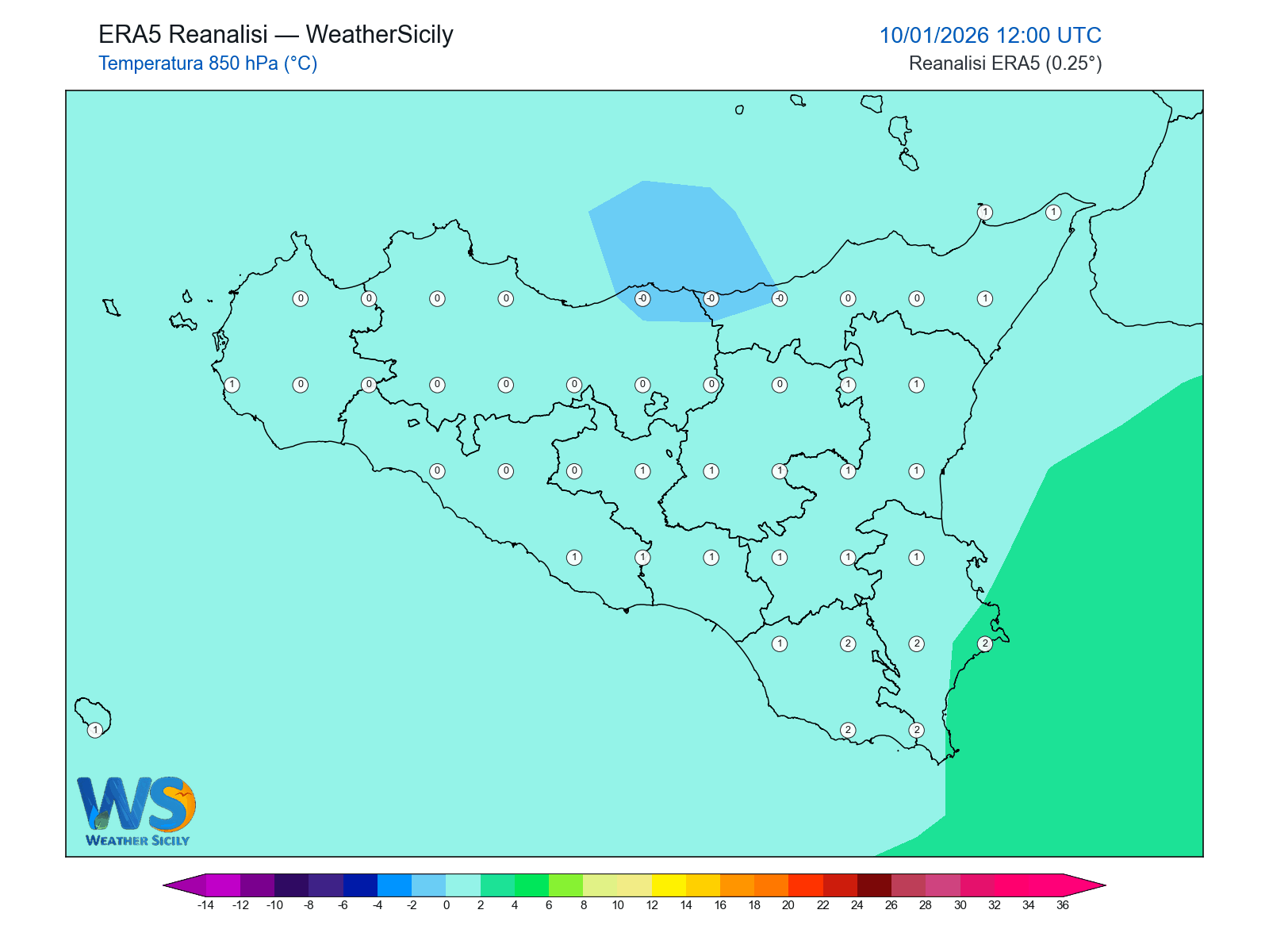 Temperatura a 850 hPa · 2026011012
