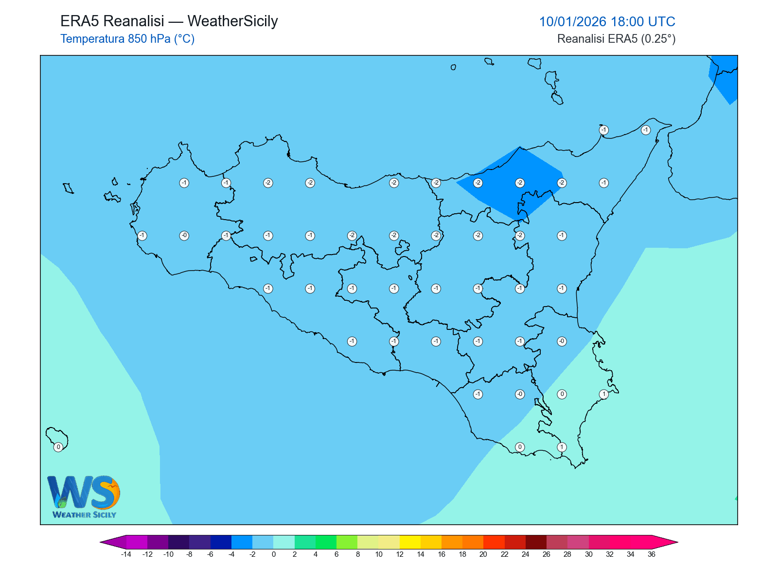 Temperatura a 850 hPa · 2026011018