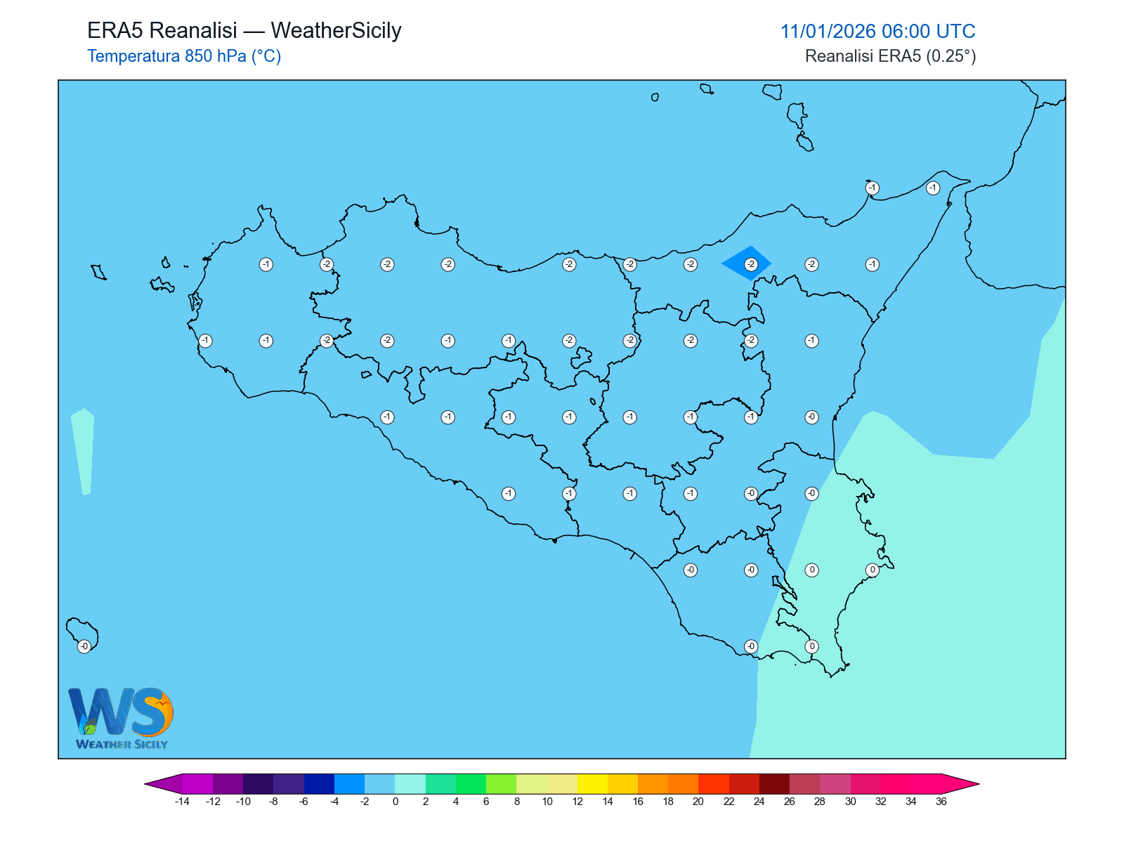 Temperatura a 850 hPa · 2026011106