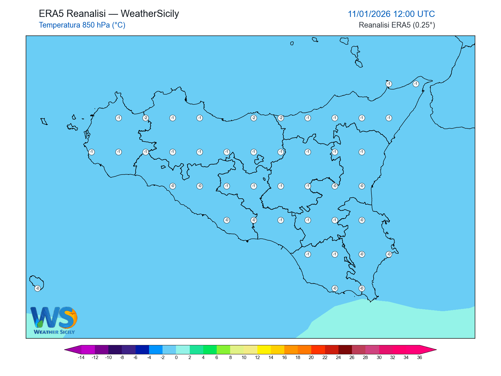 Temperatura a 850 hPa · 2026011112