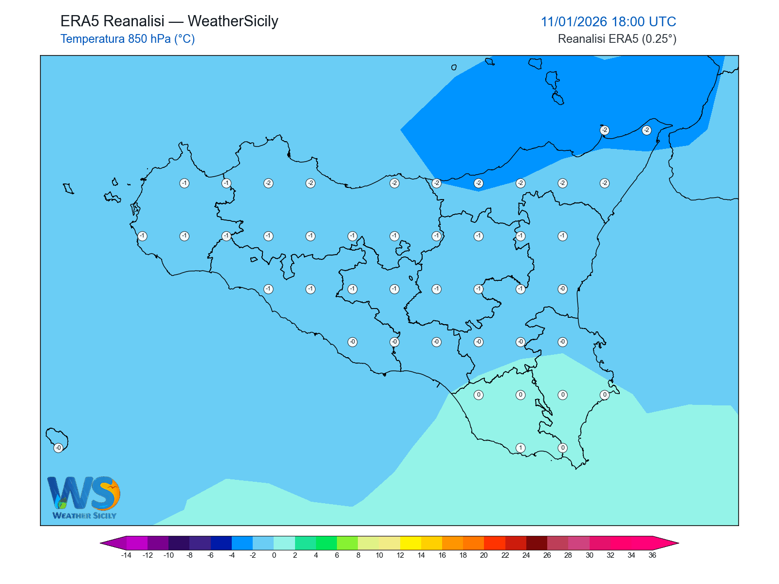 Temperatura a 850 hPa · 2026011118