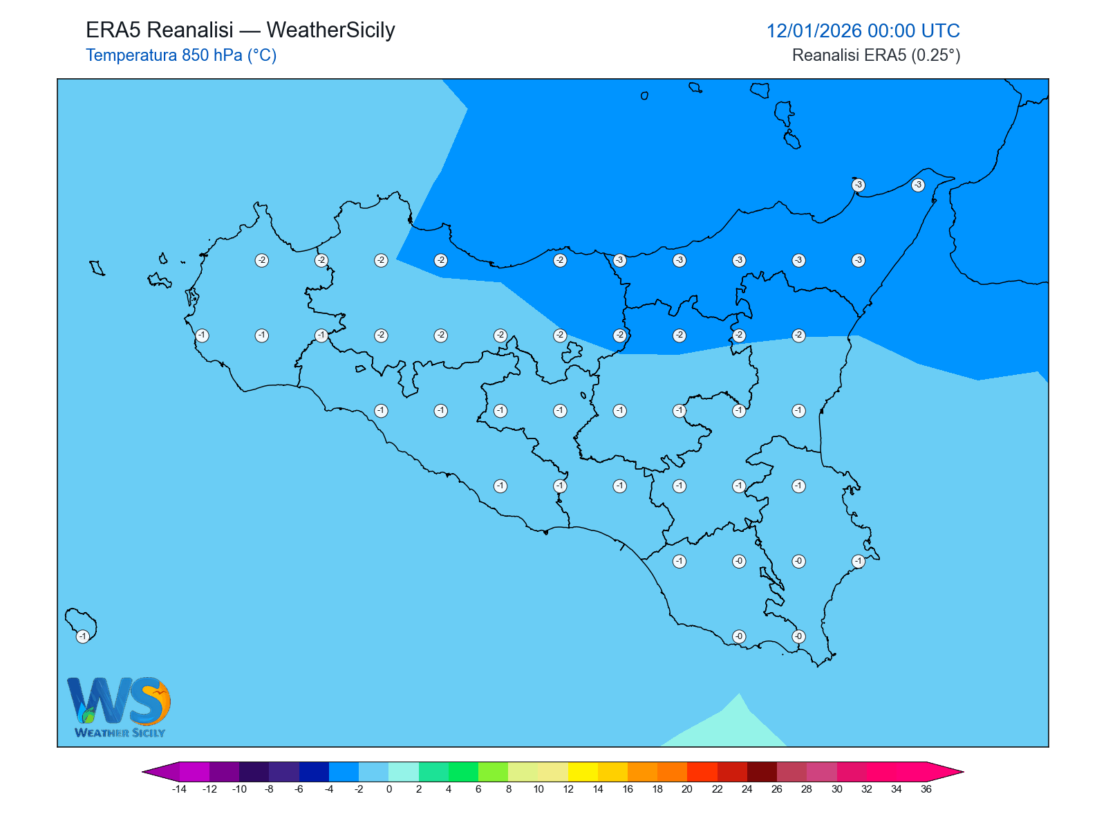 Temperatura a 850 hPa · 2026011200