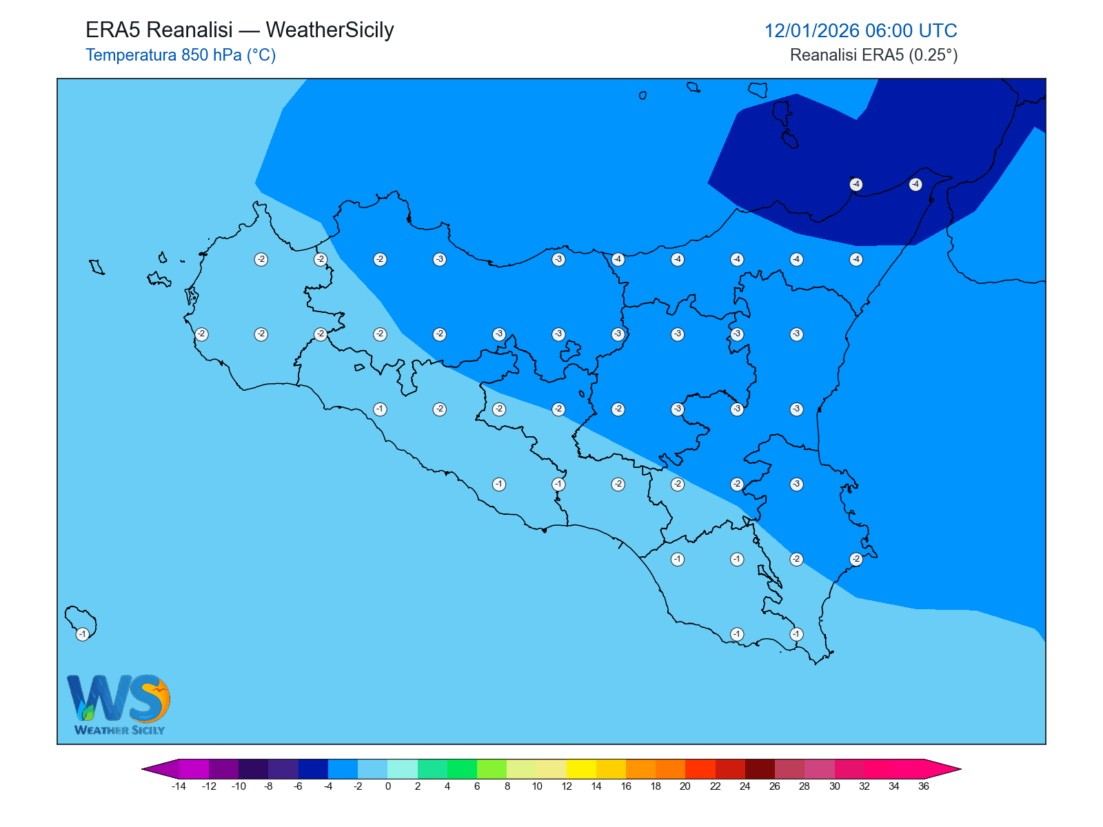 Temperatura a 850 hPa · 2026011206