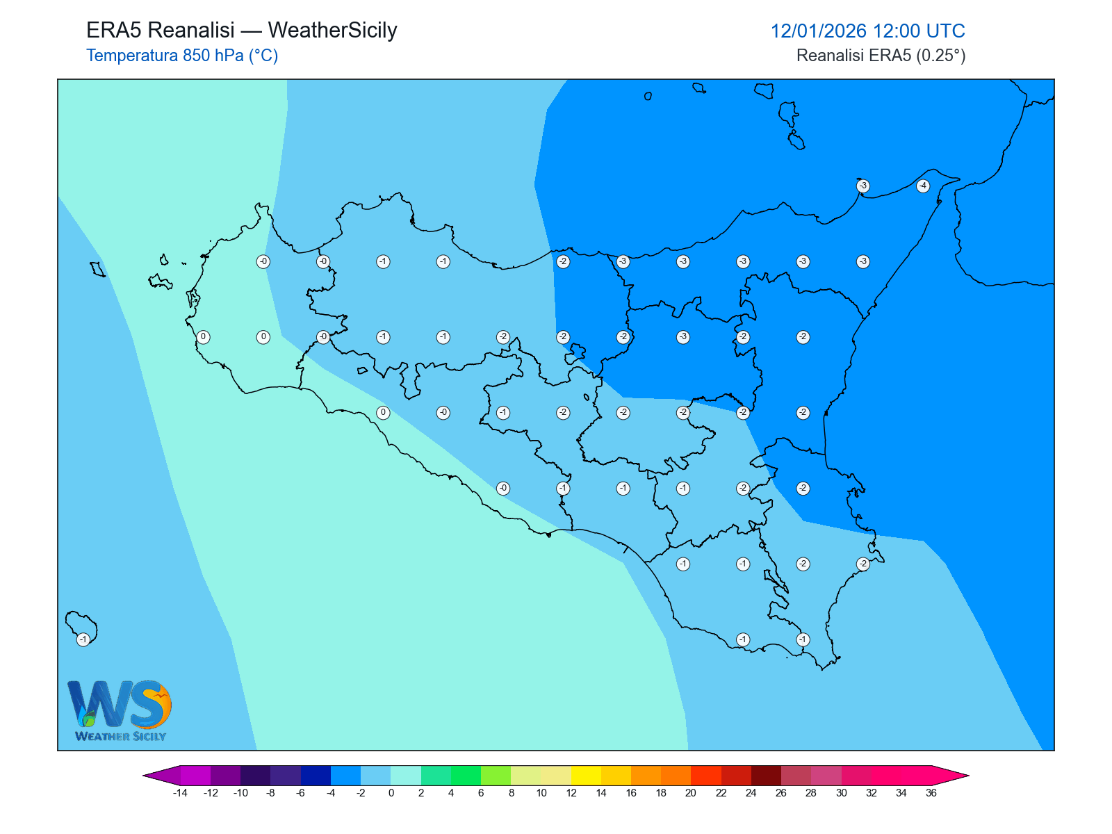 Temperatura a 850 hPa · 2026011212