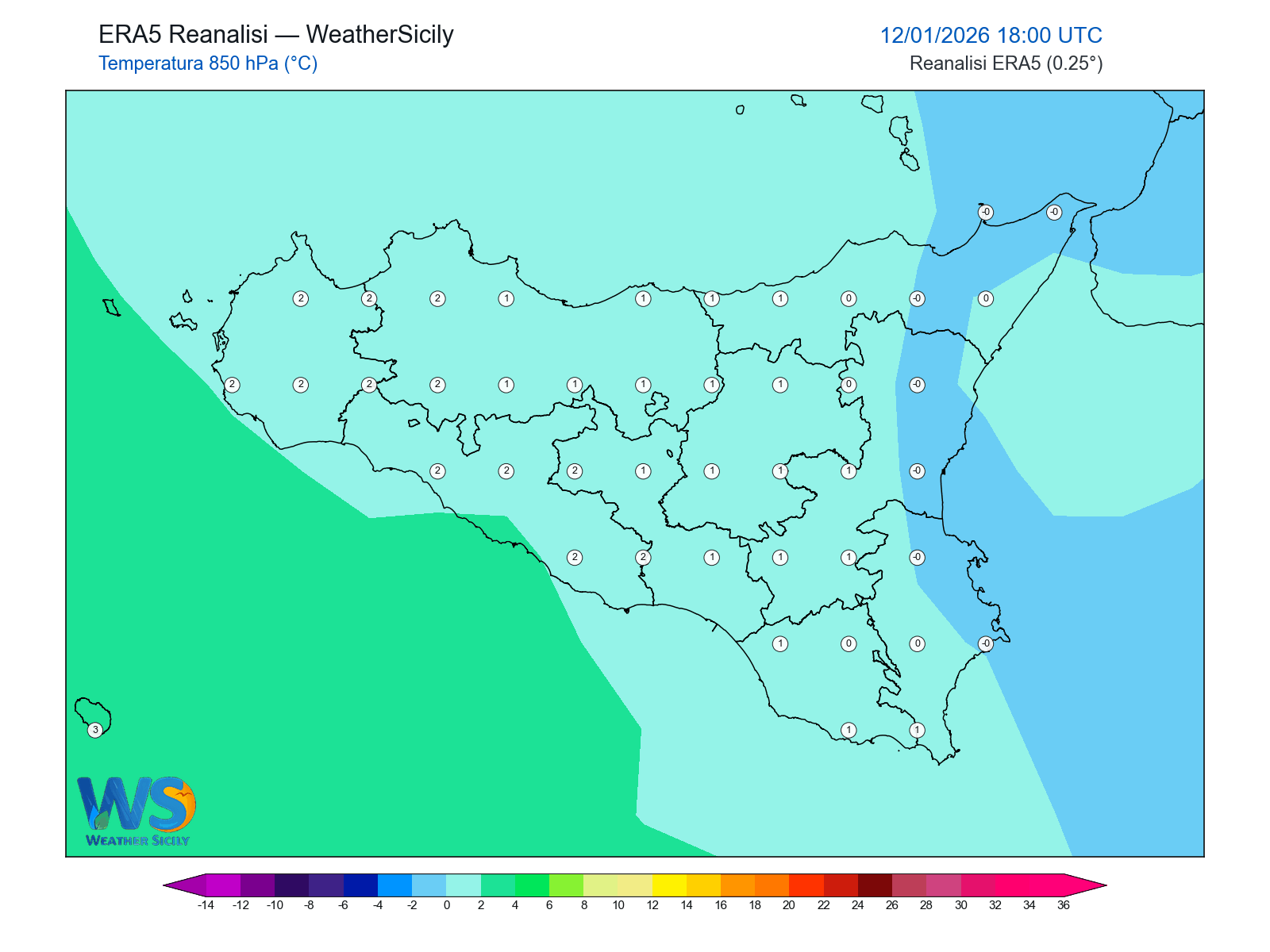 Temperatura a 850 hPa · 2026011218