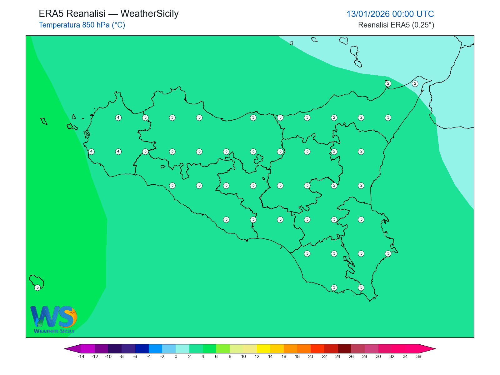 Temperatura a 850 hPa · 2026011300