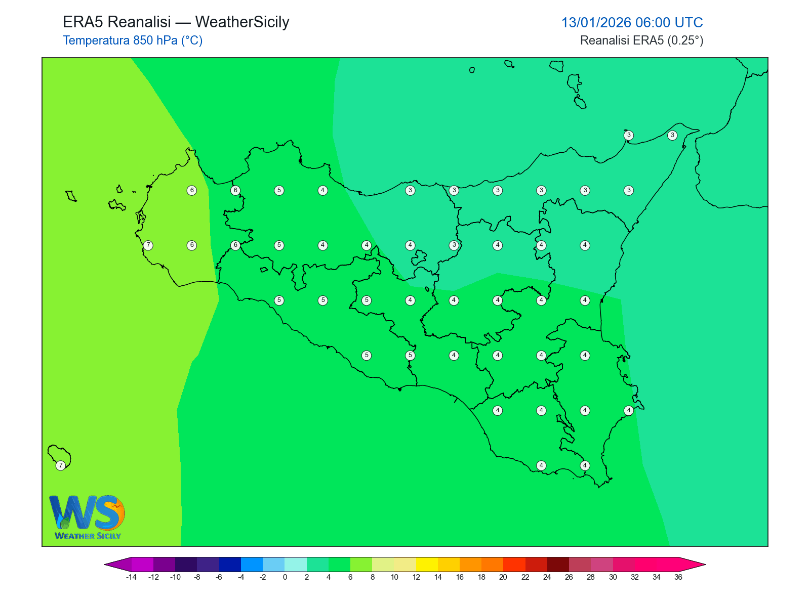 Temperatura a 850 hPa · 2026011306
