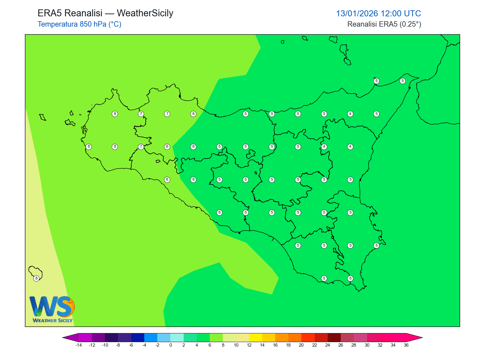 Temperatura a 850 hPa · 2026011312