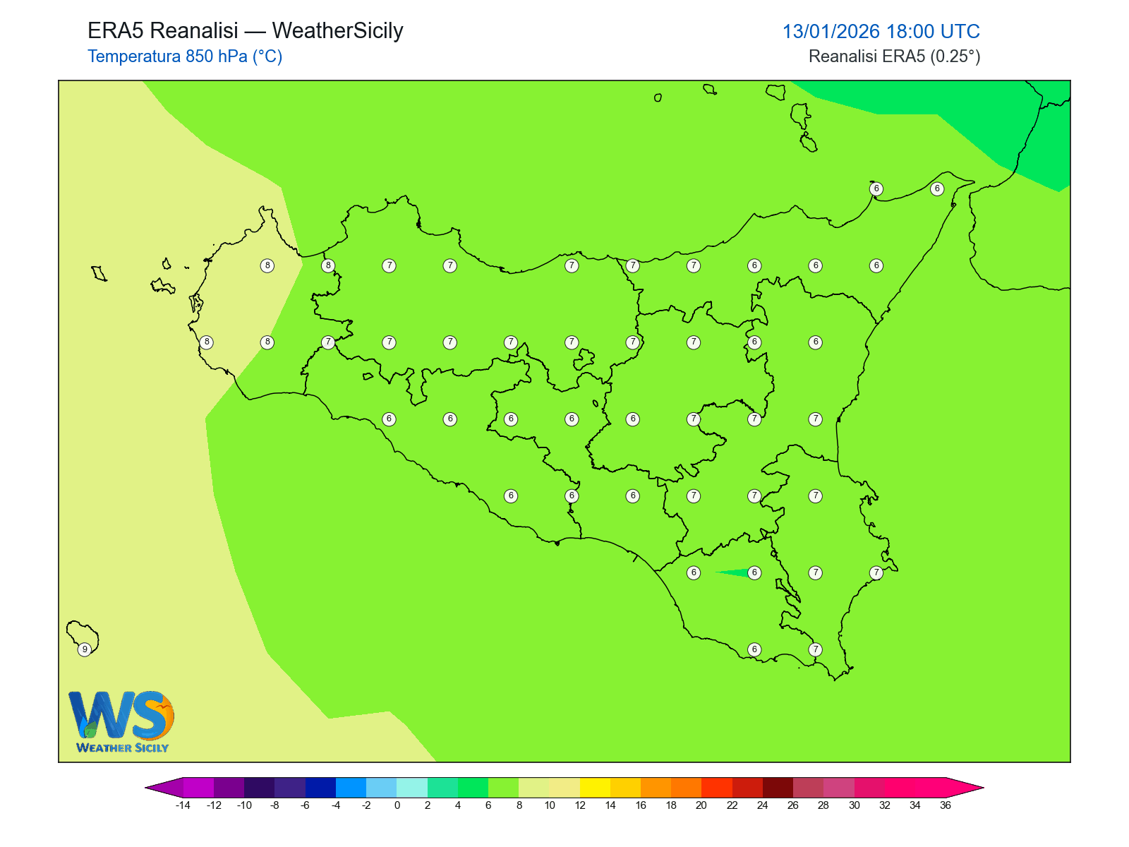 Temperatura a 850 hPa · 2026011318