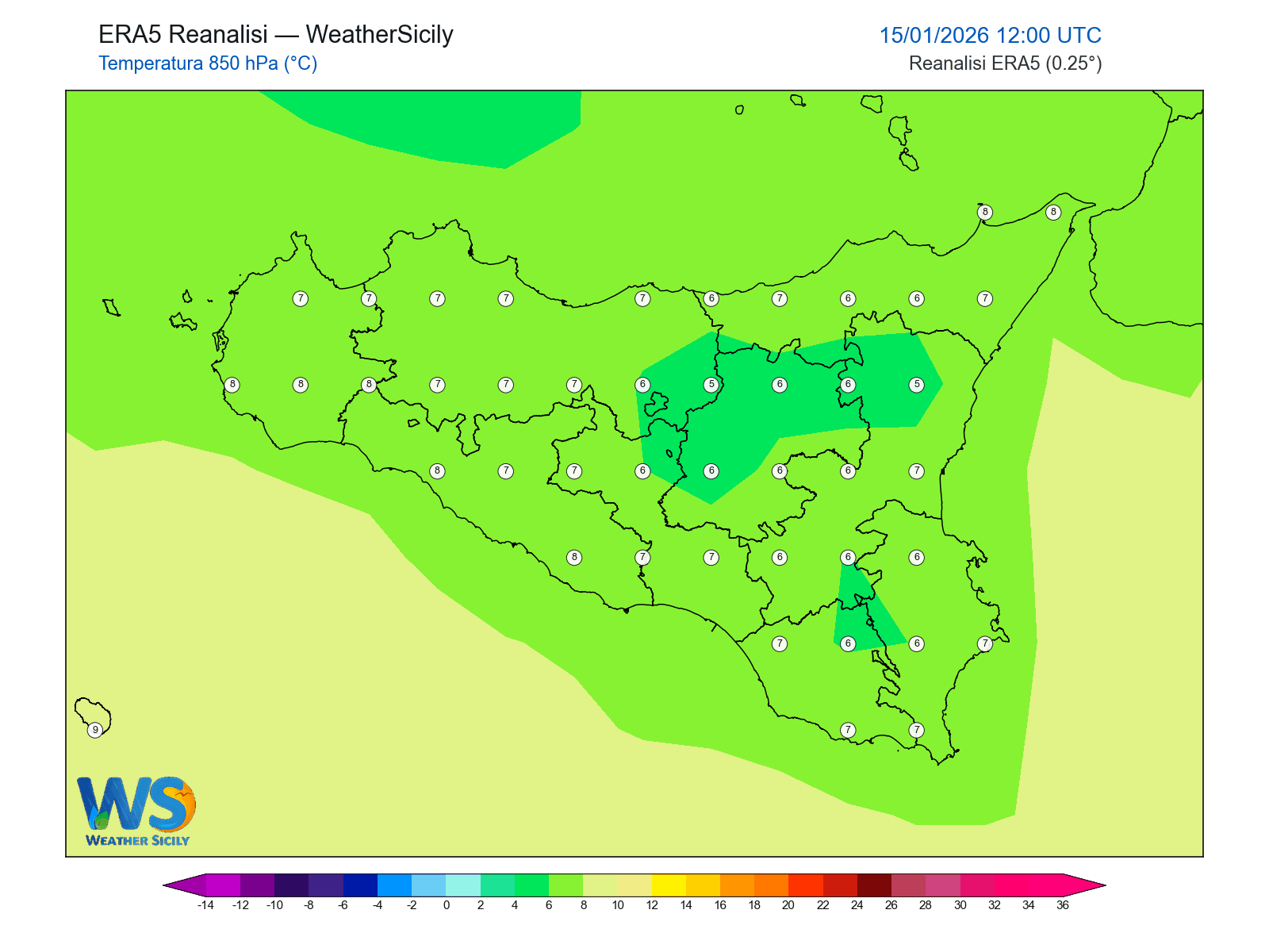 Temperatura a 850 hPa · 2026011512