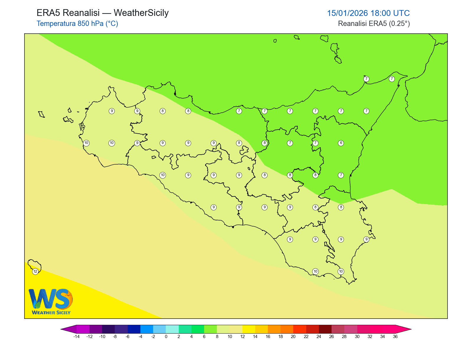 Temperatura a 850 hPa · 2026011518