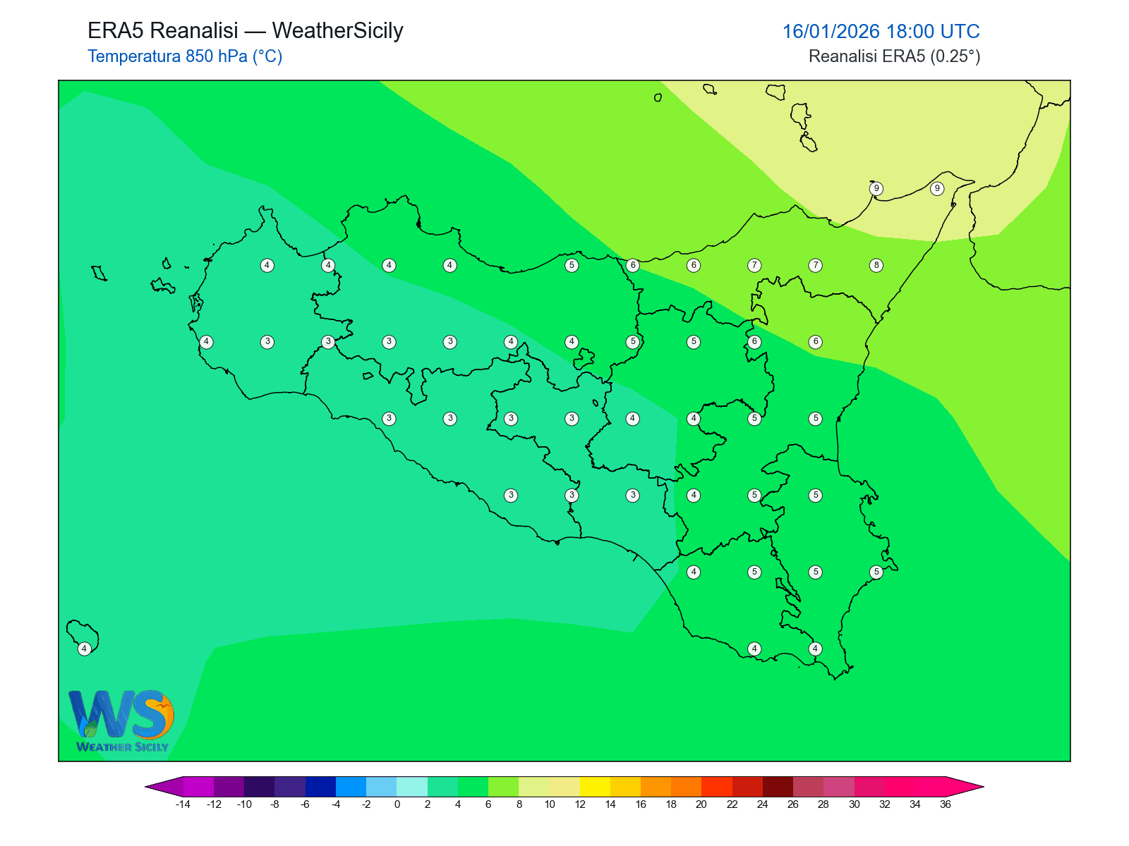 Temperatura a 850 hPa · 2026011618