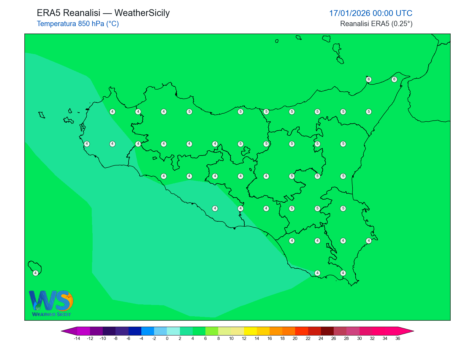 Temperatura a 850 hPa · 2026011700