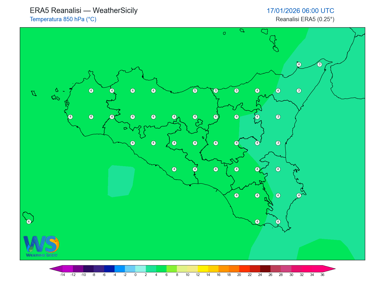 Temperatura a 850 hPa · 2026011706