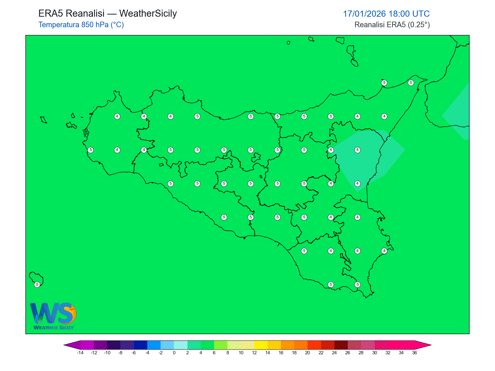 Temperatura a 850 hPa · 2026011718