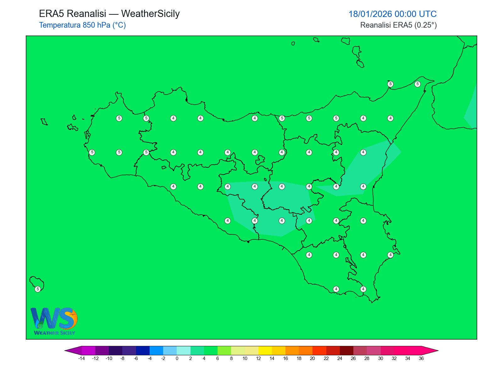 Temperatura a 850 hPa · 2026011800