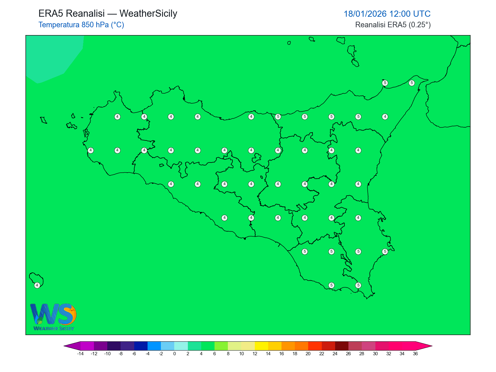 Temperatura a 850 hPa · 2026011812